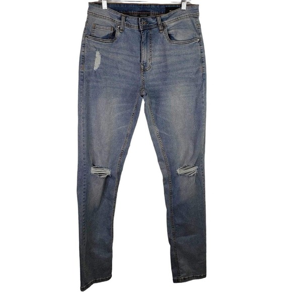 The Perfect Jean NYC Mens Size 33X36 Athletic Fit Stretch Blue Wash Distressed - Picture 2 of 10